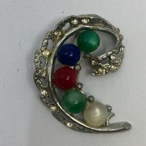 Vtg Coro ? jelly rhinestone crystal feather brooch